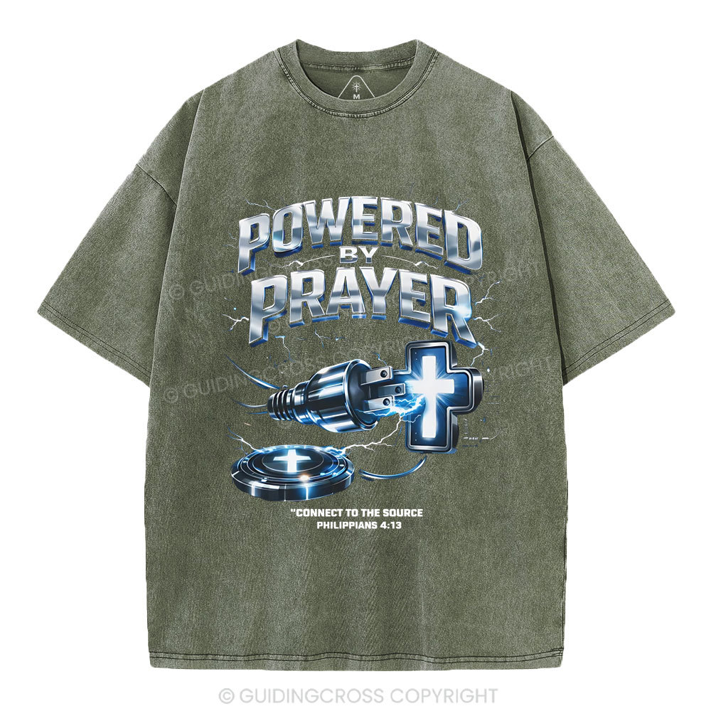 Powered By Prayer Christian Washed T-Shirt
