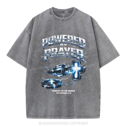 Powered By Prayer Christian Washed T-Shirt