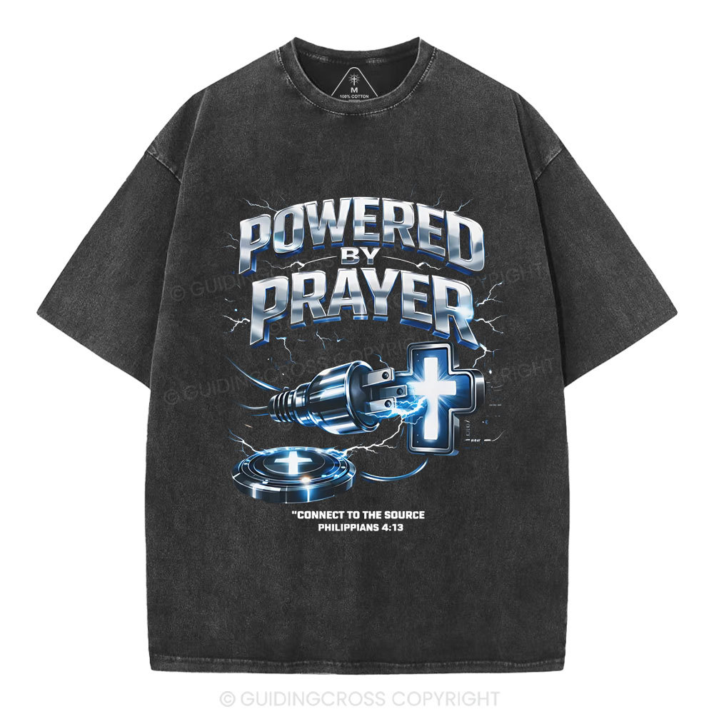 Powered By Prayer Christian Washed T-Shirt