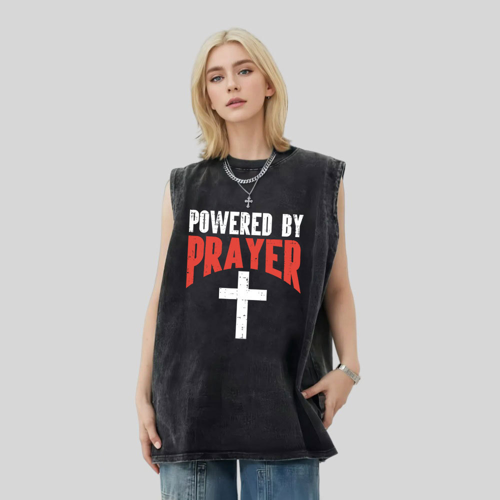 Powered By Prayer Cross God Jesus Christian Tank Top