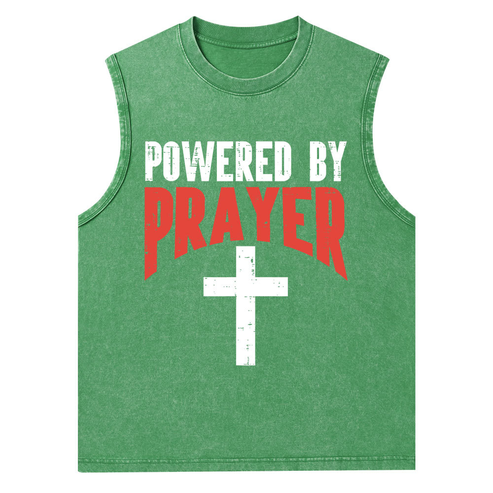 Powered By Prayer Cross God Jesus Christian Tank Top