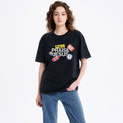 Praise Jesus  Christian Washed T-Shirt