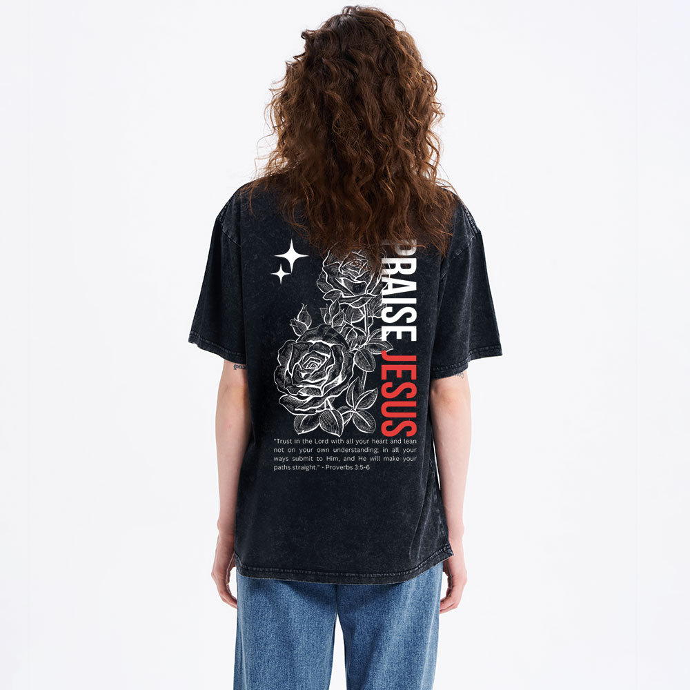 Praise Jesus  Christian Washed T-Shirt