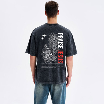 Praise Jesus  Christian Washed T-Shirt