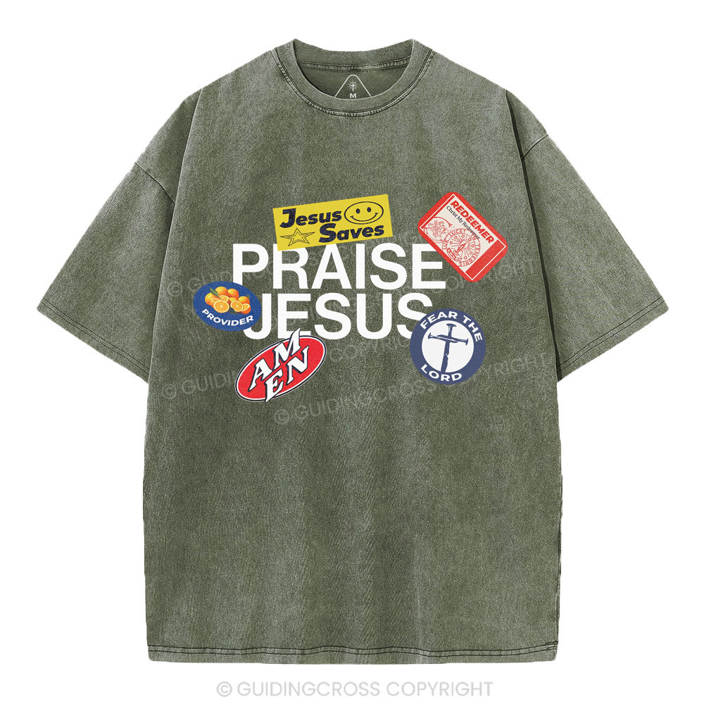Praise Jesus  Christian Washed T-Shirt