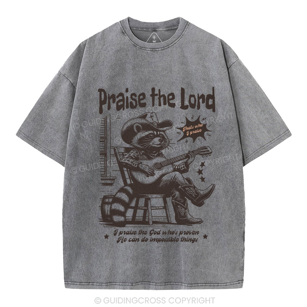 Praise The Lord Raccoon Christian Washed T-Shirt