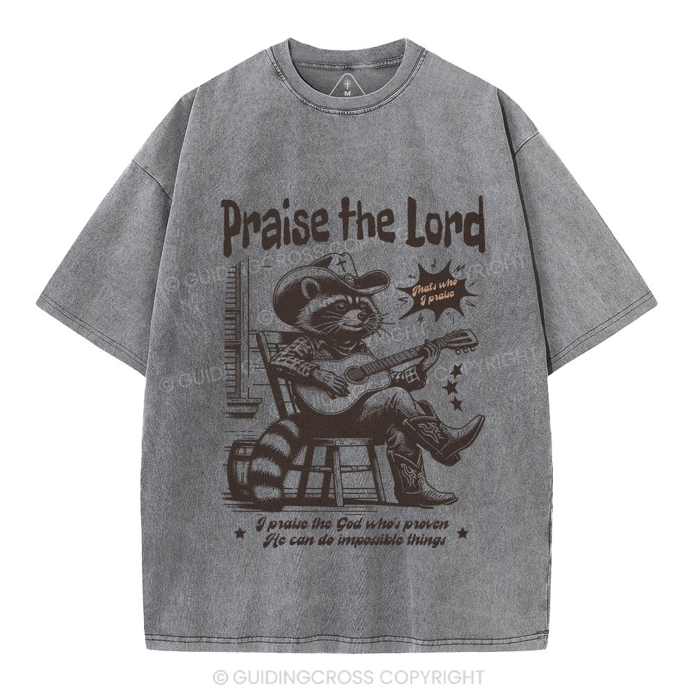 Praise The Lord Raccoon Christian Washed T-Shirt