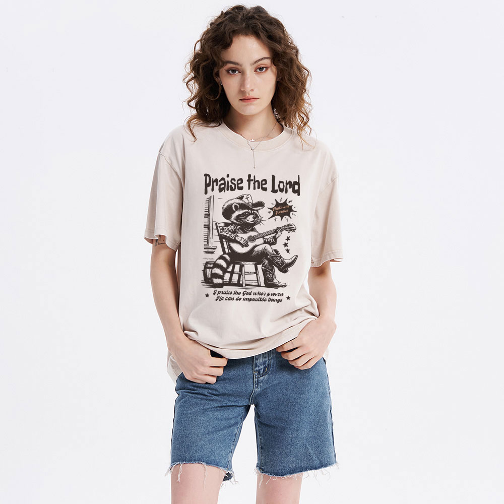 Praise The Lord Raccoon Christian Washed T-Shirt