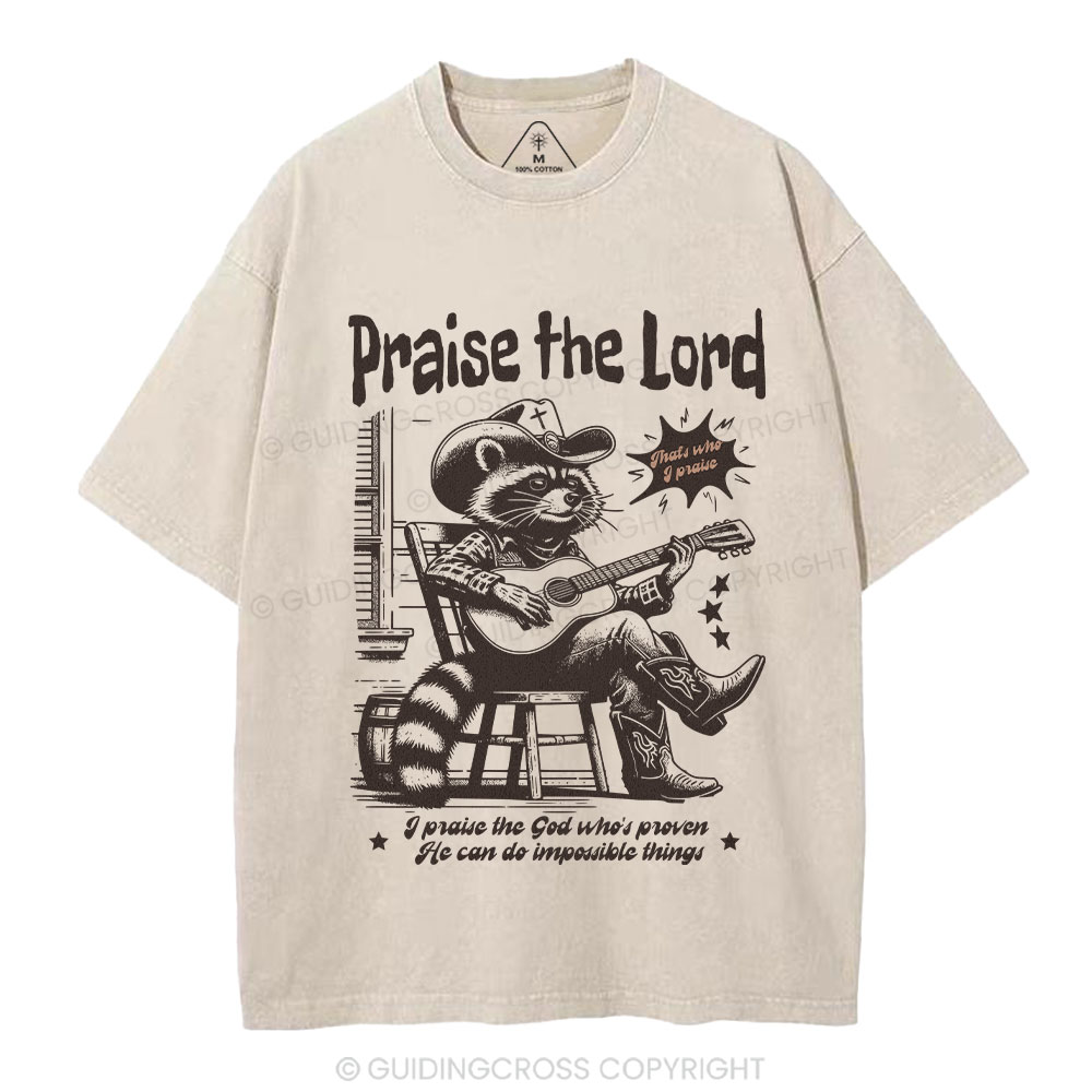 Praise The Lord Raccoon Christian Washed T-Shirt