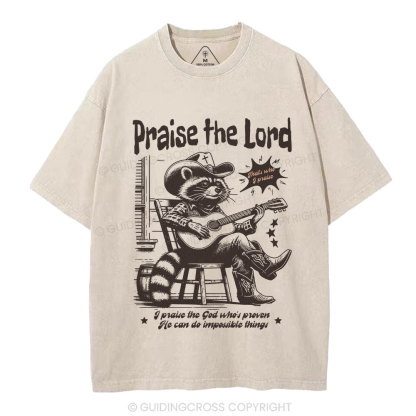 Praise The Lord Raccoon Christian Washed T-Shirt