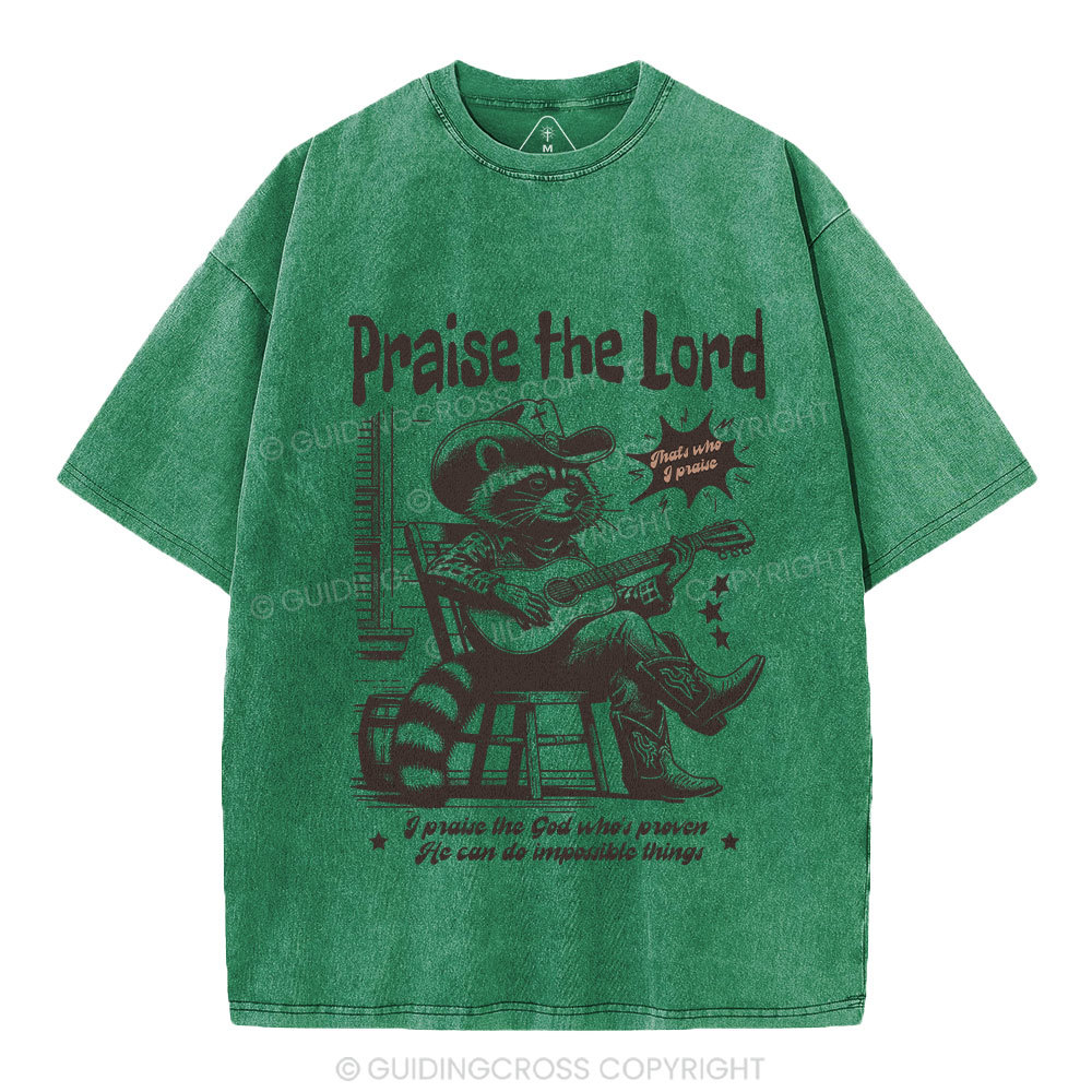 Praise The Lord Raccoon Christian Washed T-Shirt