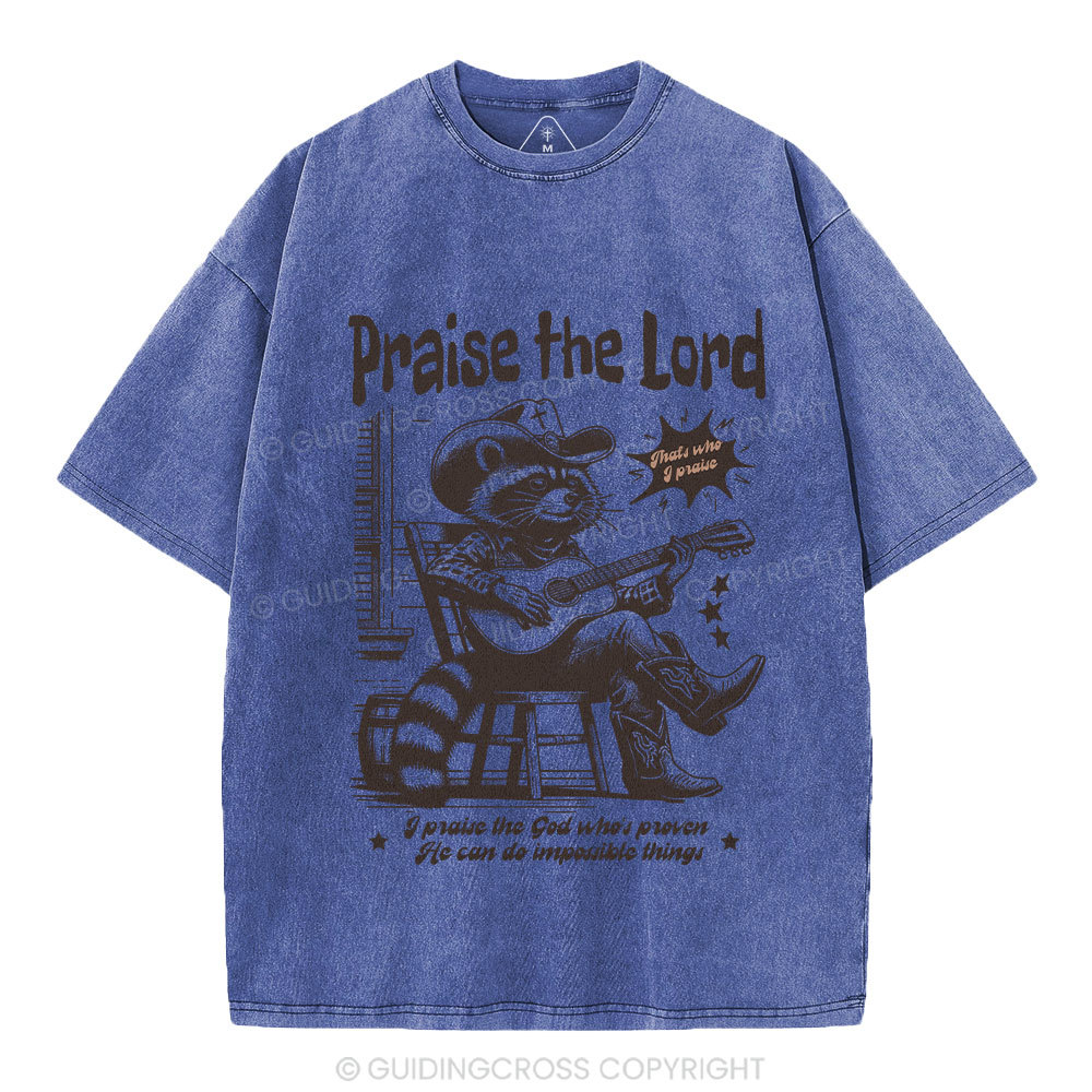 Praise The Lord Raccoon Christian Washed T-Shirt
