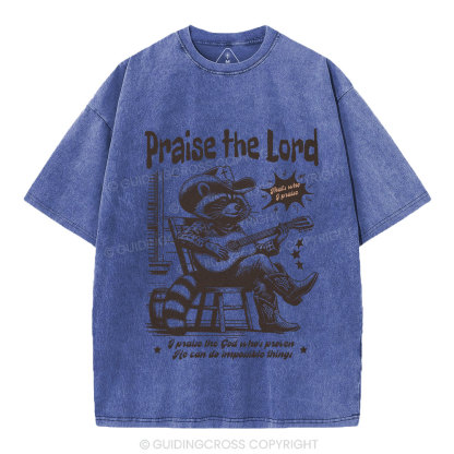 Praise The Lord Raccoon Christian Washed T-Shirt