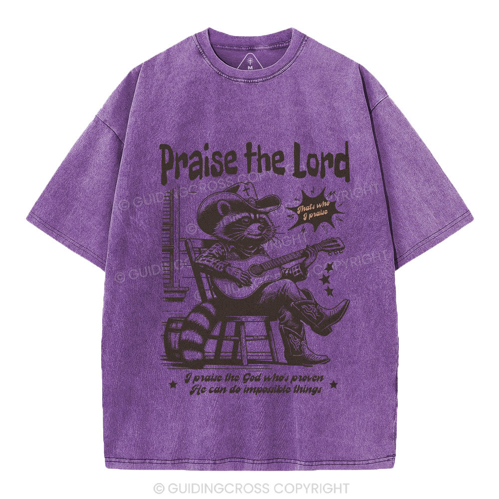 Praise The Lord Raccoon Christian Washed T-Shirt