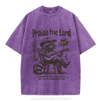 Praise The Lord Raccoon Christian Washed T-Shirt