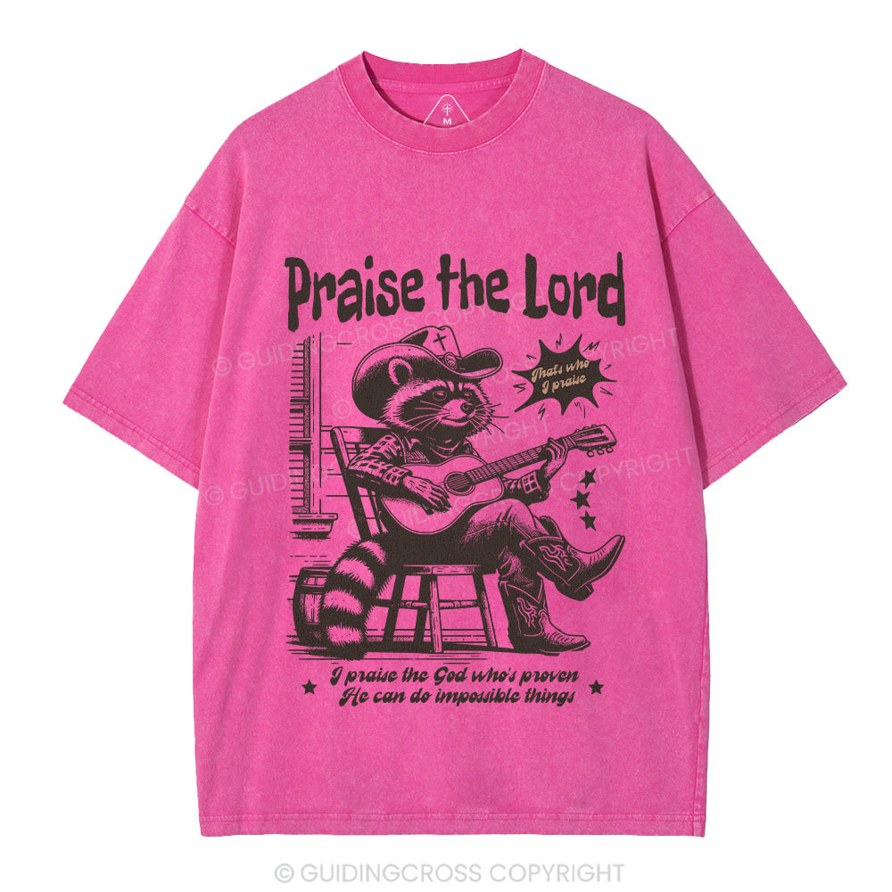 Praise The Lord Raccoon Christian Washed T-Shirt