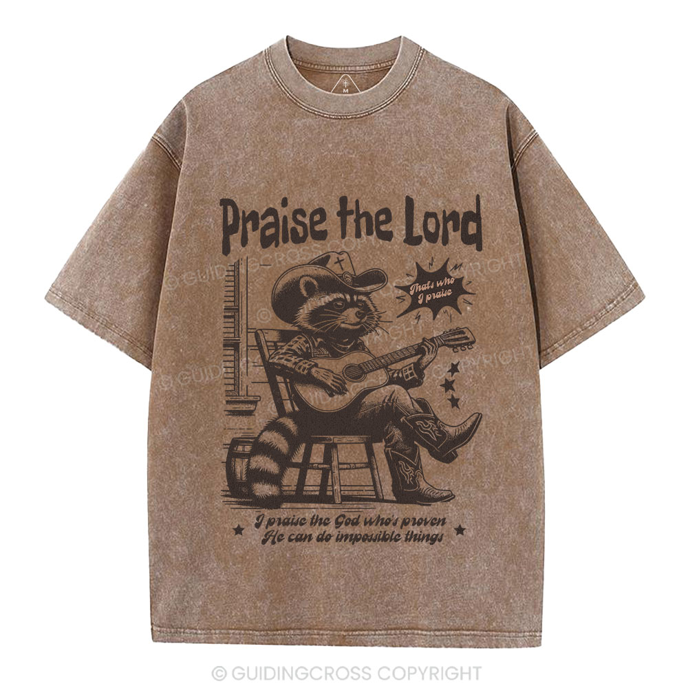 Praise The Lord Raccoon Christian Washed T-Shirt