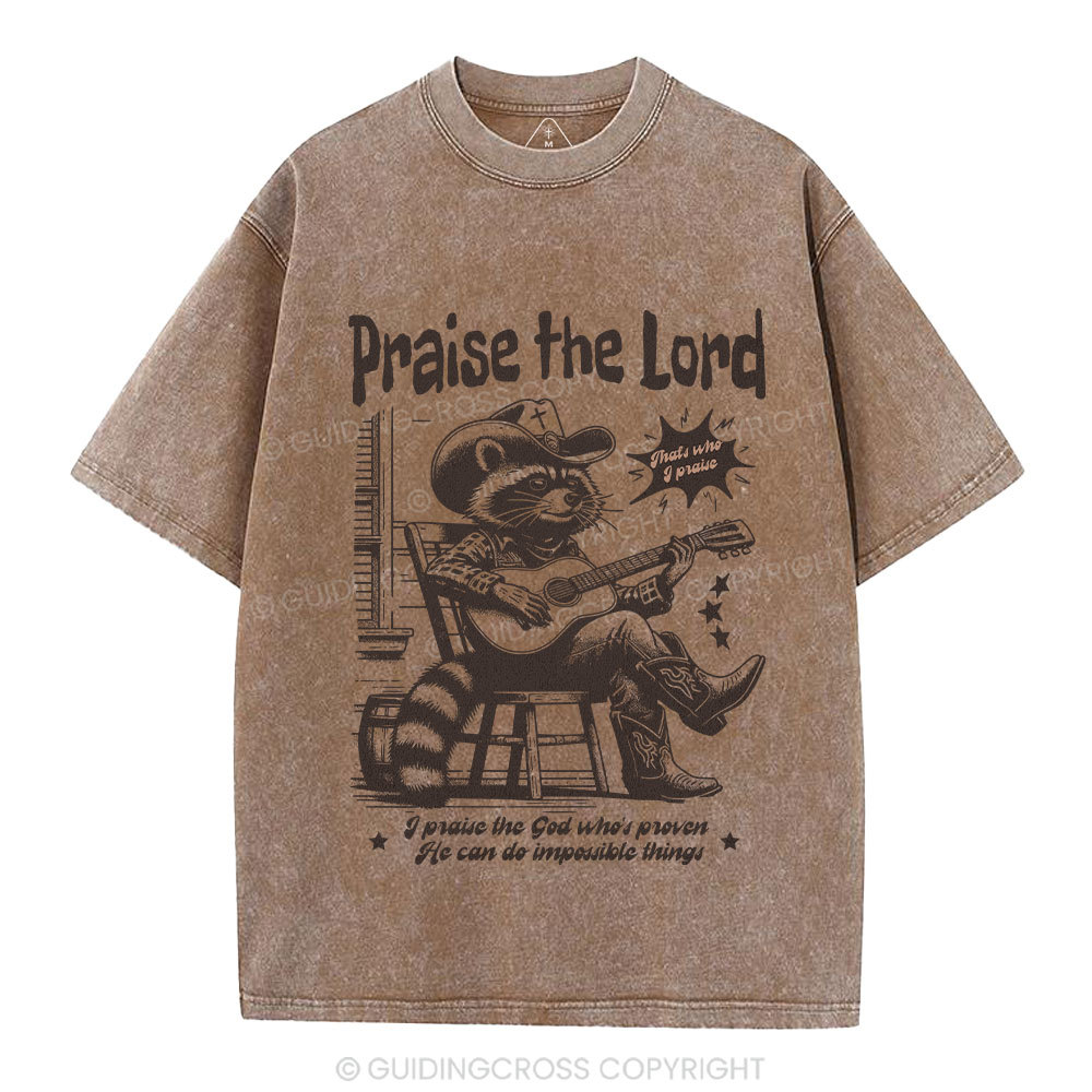Praise The Lord Raccoon Christian Washed T-Shirt