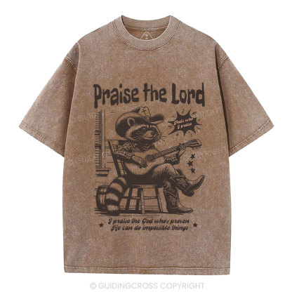 Praise The Lord Raccoon Christian Washed T-Shirt