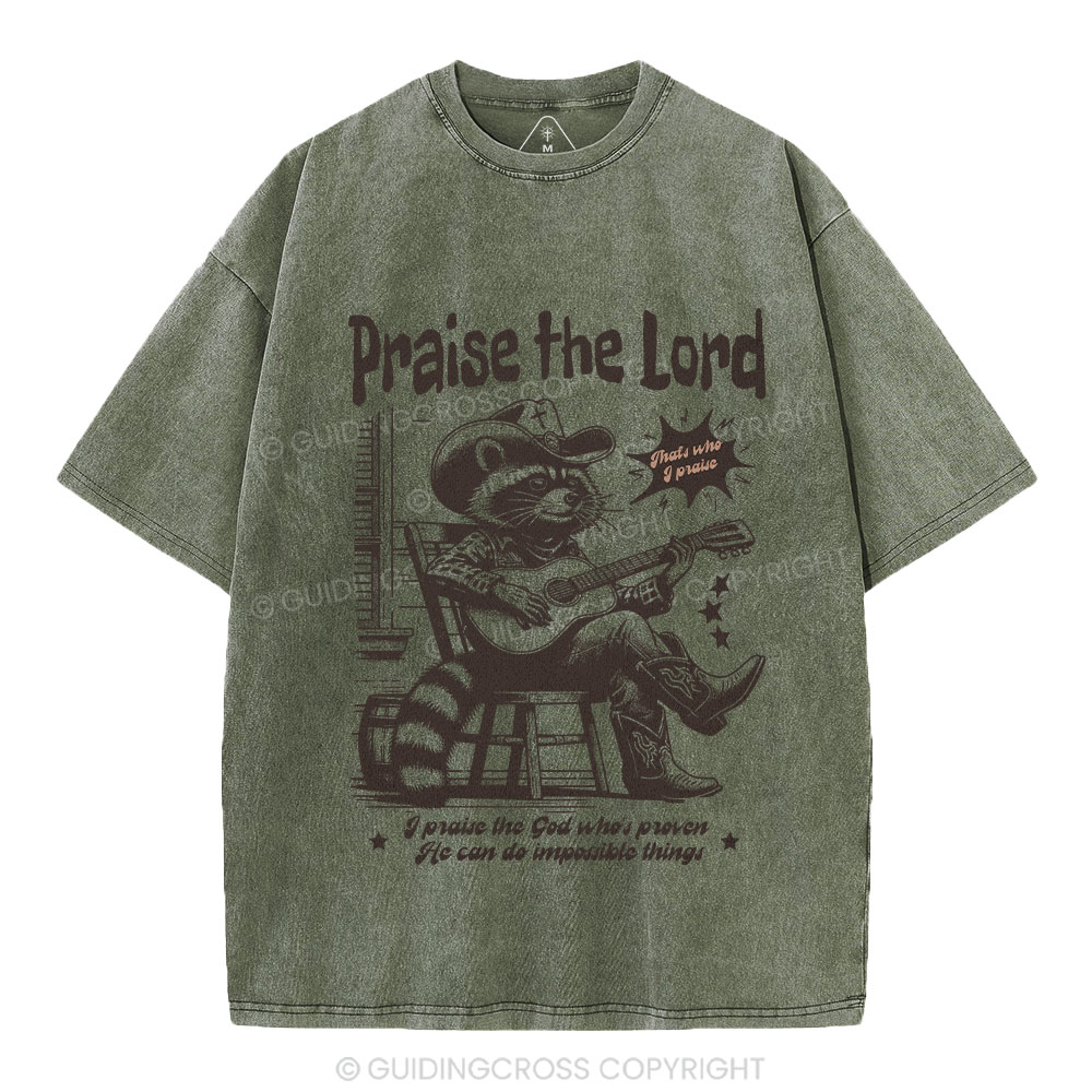 Praise The Lord Raccoon Christian Washed T-Shirt
