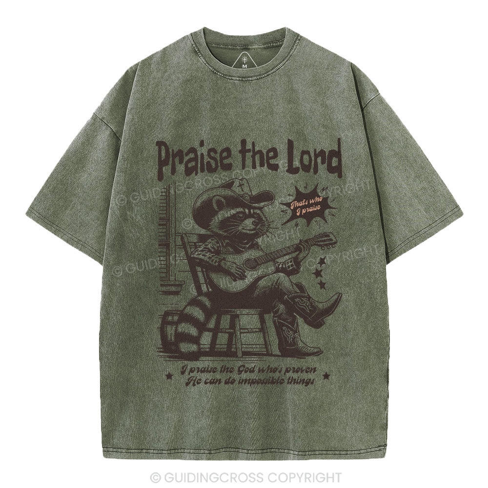 Praise The Lord Raccoon Christian Washed T-Shirt