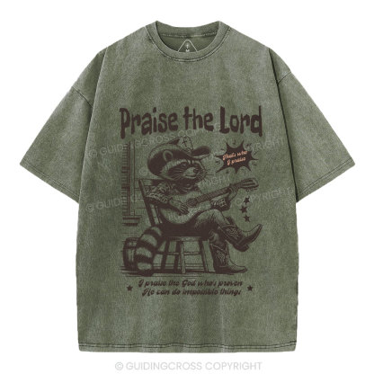 Praise The Lord Raccoon Christian Washed T-Shirt