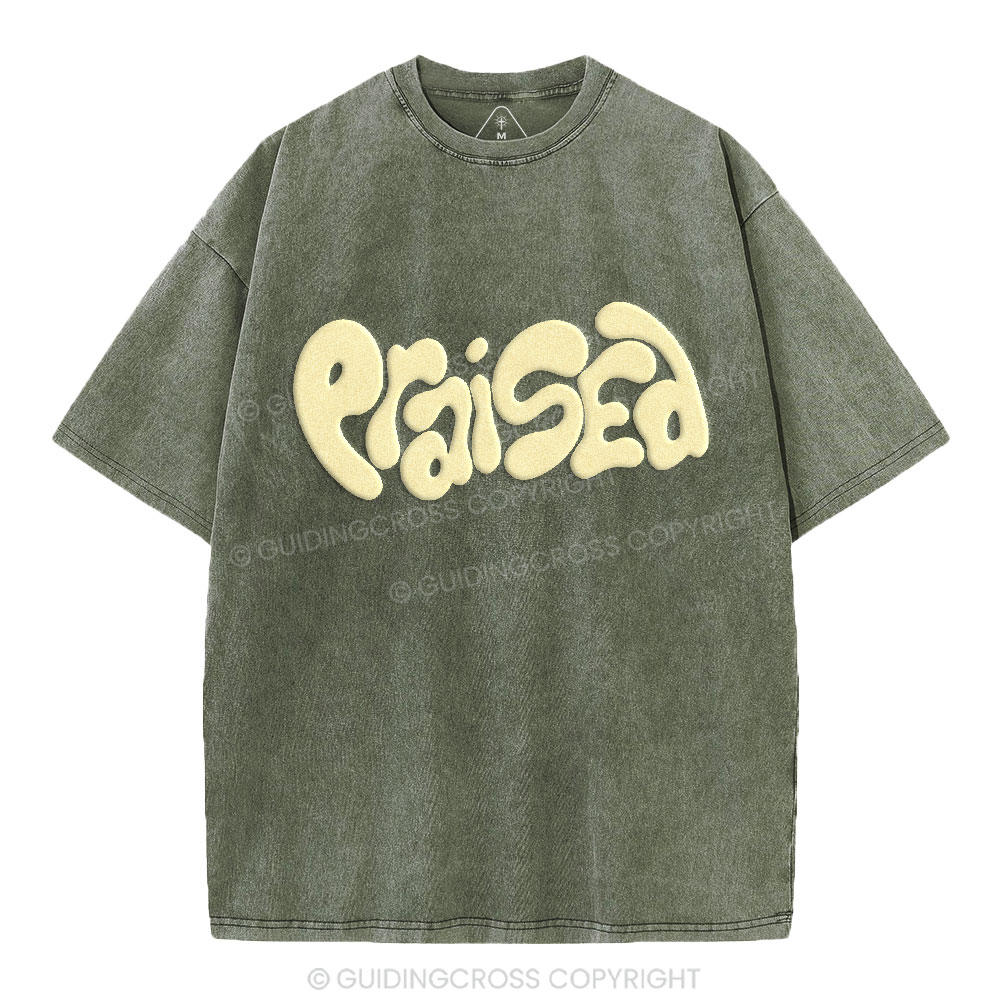 Praised Christian Puff Printed Washed T-Shirt