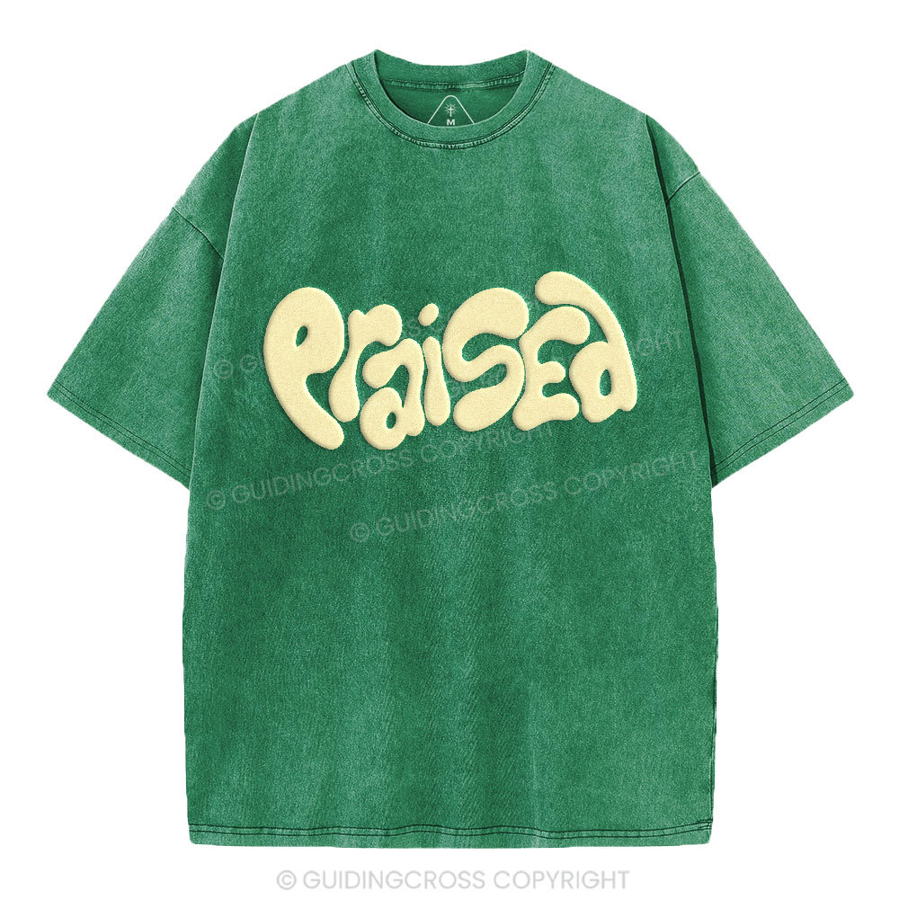 Praised Christian Puff Printed Washed T-Shirt