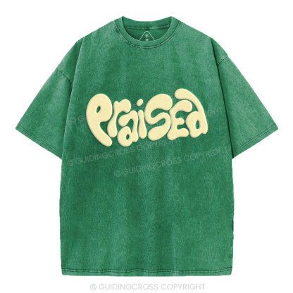 Praised Christian Puff Printed Washed T-Shirt