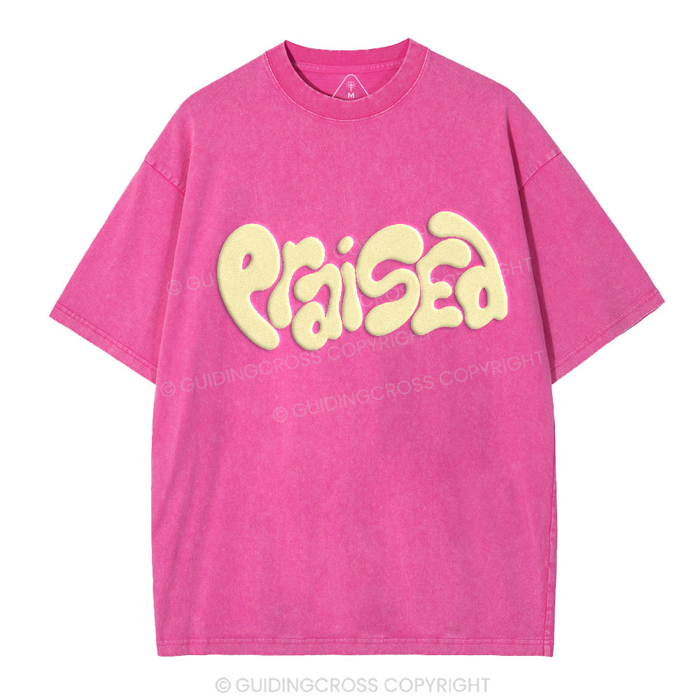 Praised Christian Puff Printed Washed T-Shirt