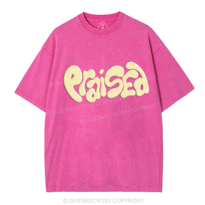 Praised Christian Puff Printed Washed T-Shirt