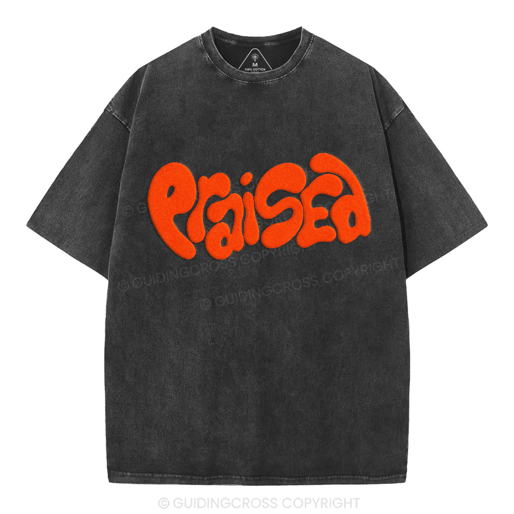 Praised Christian Puff Printed Washed T-Shirt