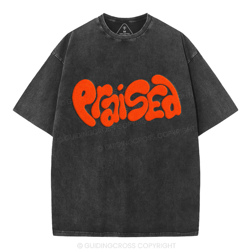 Praised Christian Puff Printed Washed T-Shirt