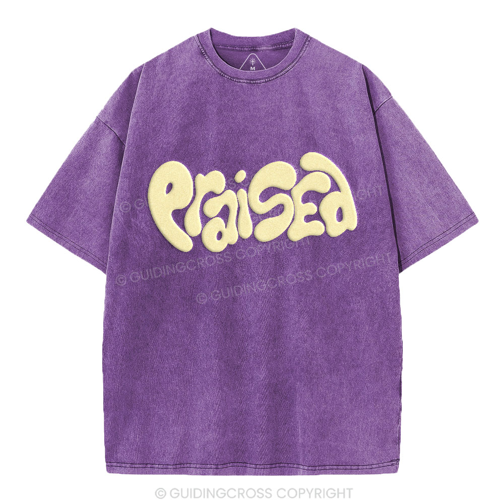Praised Christian Puff Printed Washed T-Shirt