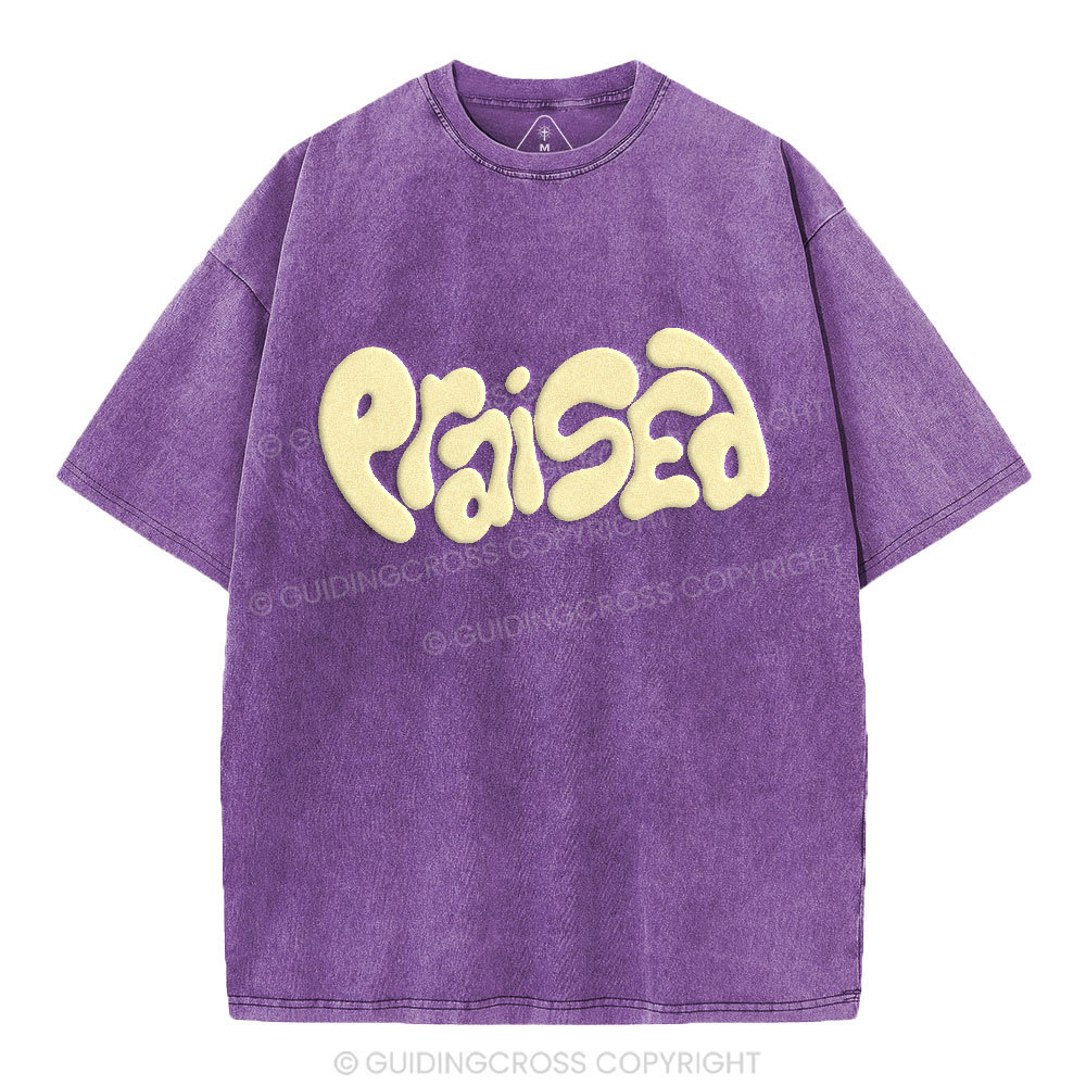 Praised Christian Puff Printed Washed T-Shirt