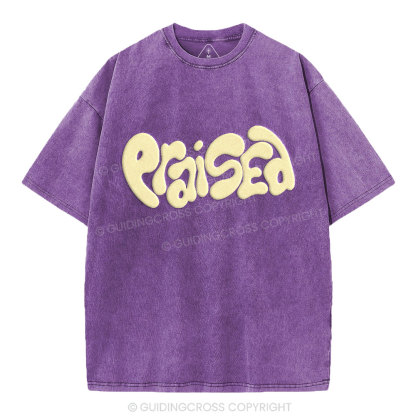 Praised Christian Puff Printed Washed T-Shirt