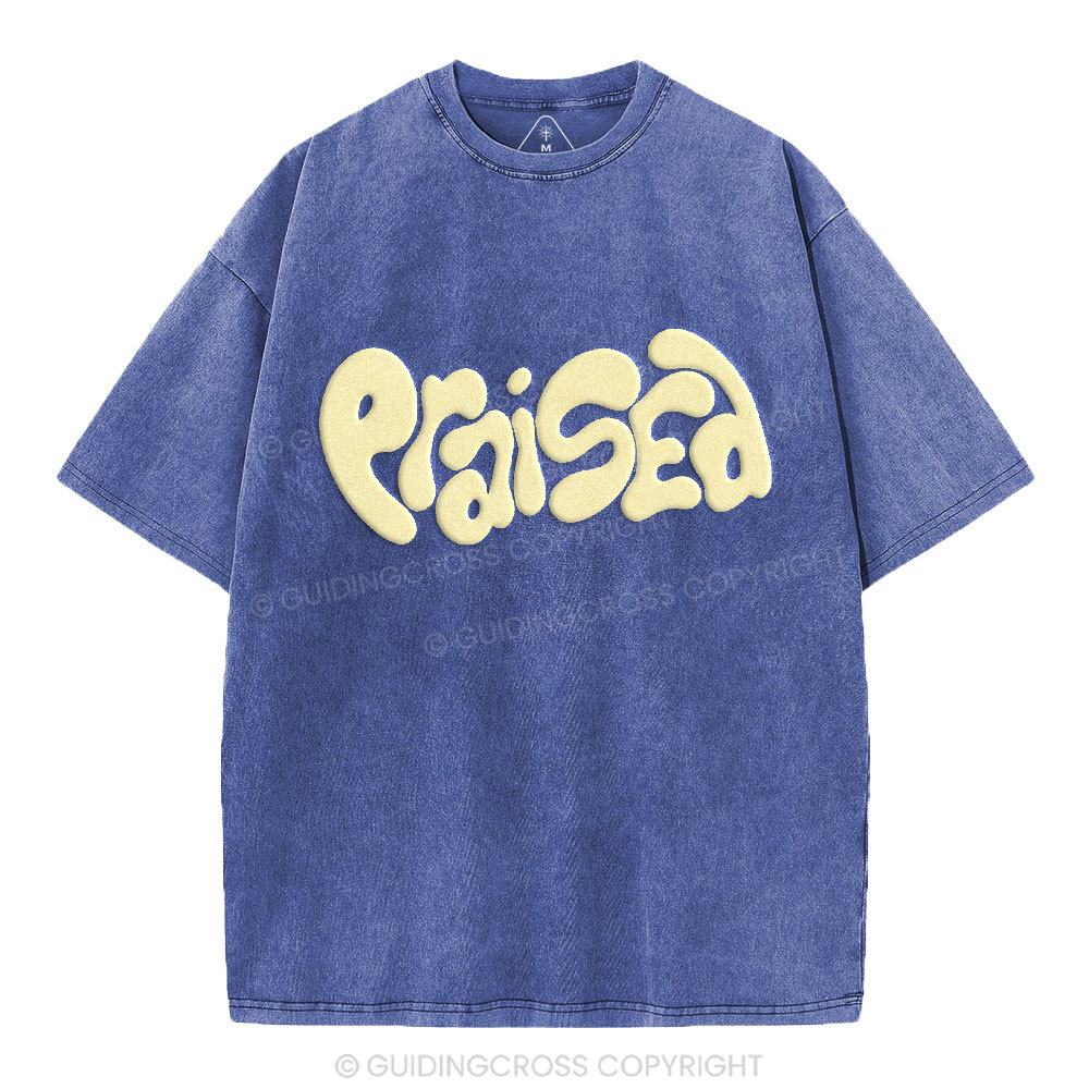 Praised Christian Puff Printed Washed T-Shirt