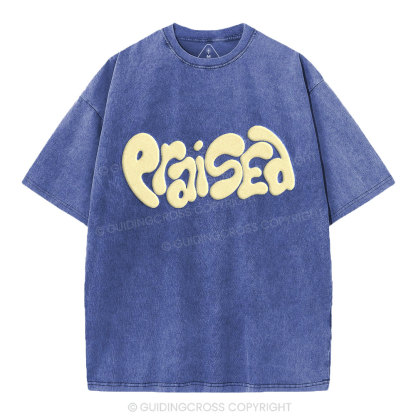 Praised Christian Puff Printed Washed T-Shirt
