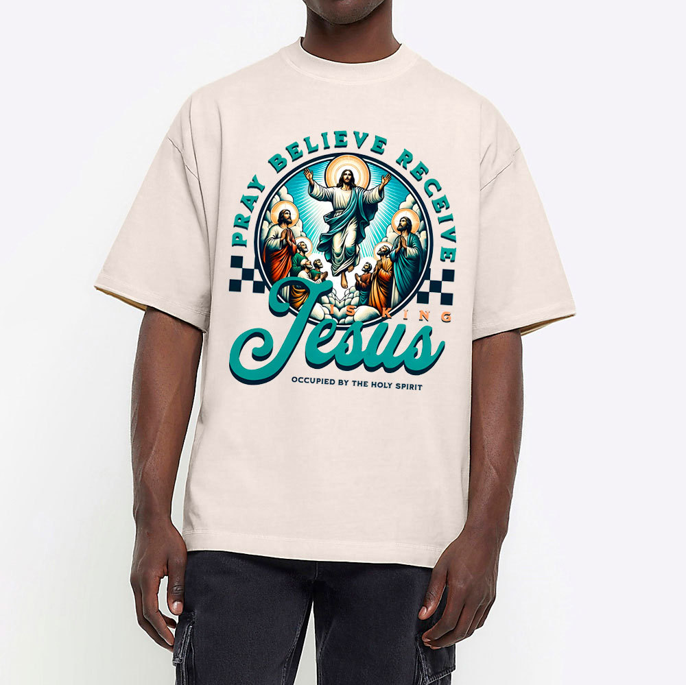 Pray Believe Receive Christian Washed T-Shirt