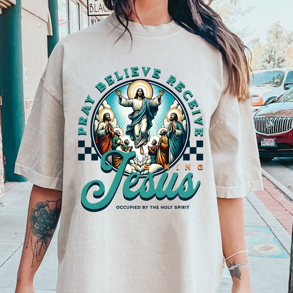 Pray Believe Receive Christian Washed T-Shirt