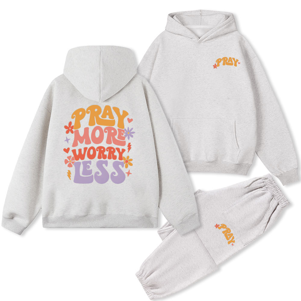 Pray More Worry Less Christian Fleece Hoodie Set