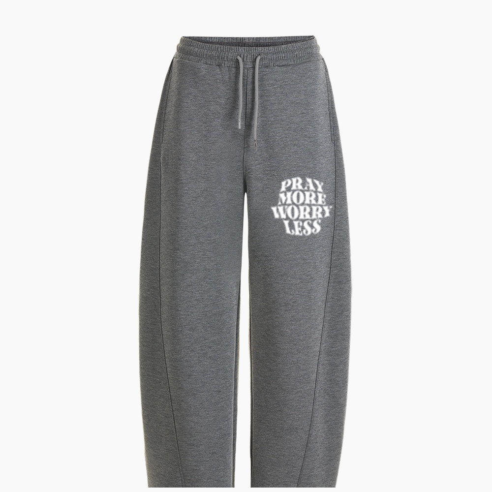 Pray More Worry Less Christian Minimalist Knit Barrel Sweatpants