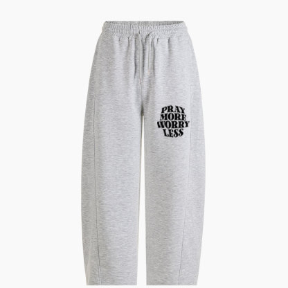 Pray More Worry Less Christian Minimalist Knit Barrel Sweatpants