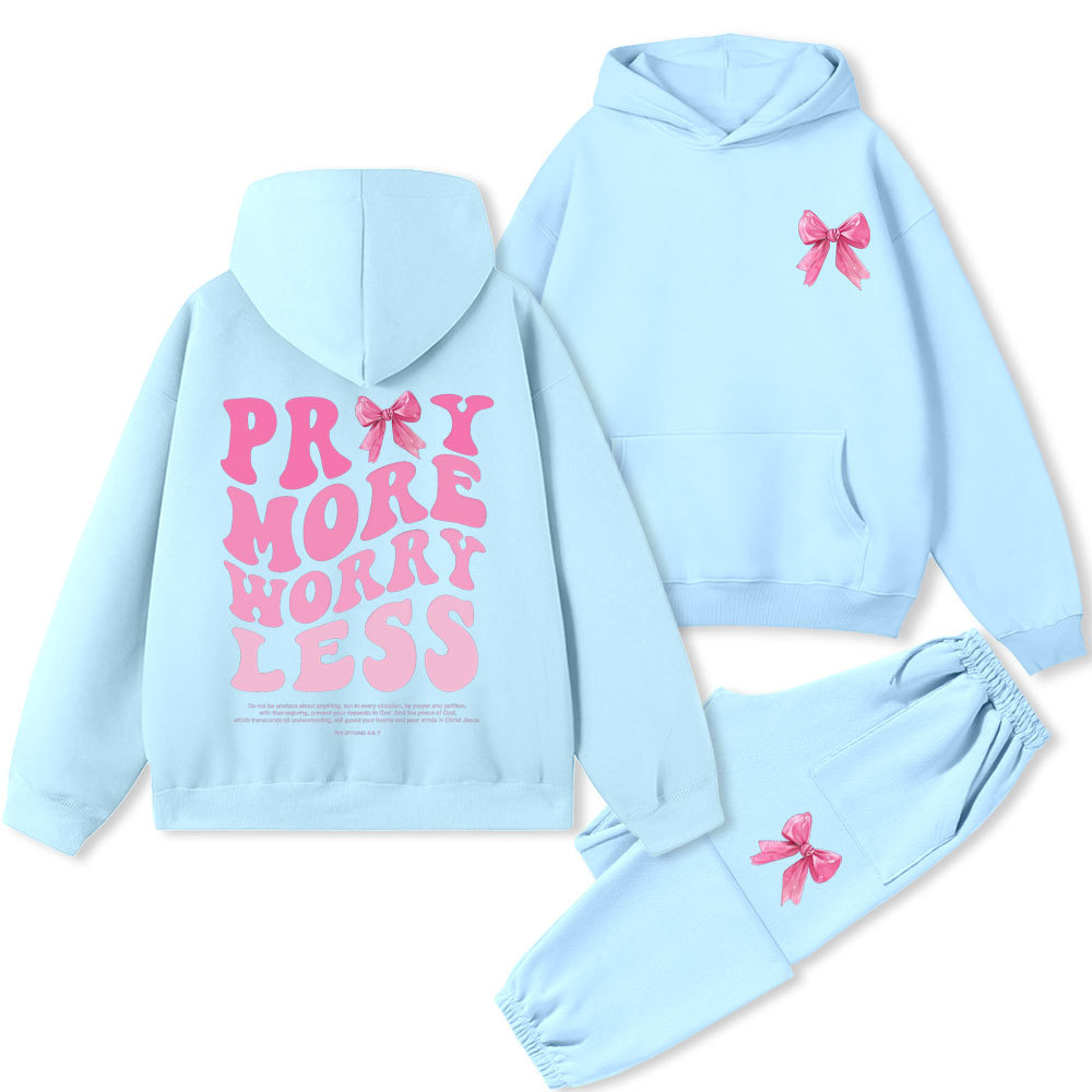 Pray More Worry Less Christian Premium Fleece Hoodie Set