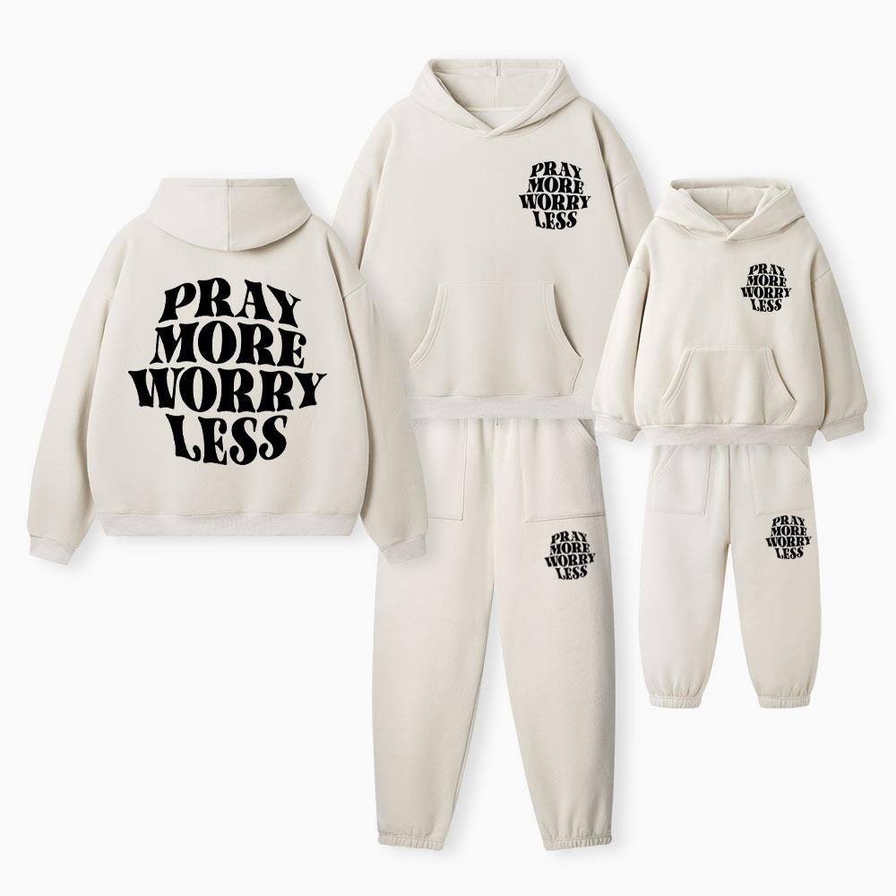 Pray More Worry Less Christian Premium Matching Fleece Hoodie Set