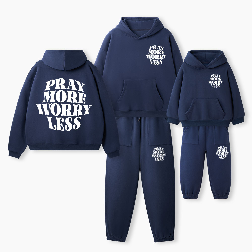 Pray More Worry Less Christian Premium Matching Fleece Hoodie Set