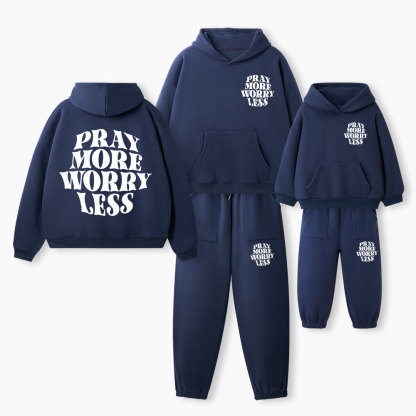 Pray More Worry Less Christian Premium Matching Fleece Hoodie Set