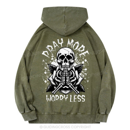 Pray More Worry Less Christian Washed Hoodie