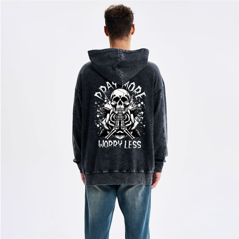 Pray More Worry Less Christian Washed Hoodie