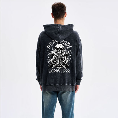 Pray More Worry Less Christian Washed Hoodie